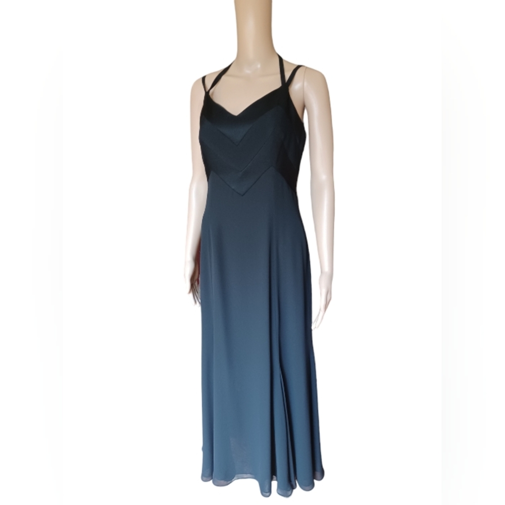 Gillian Womens Sleeveless Flowing Black Maxi Dress Semisheer V Neck Size 4